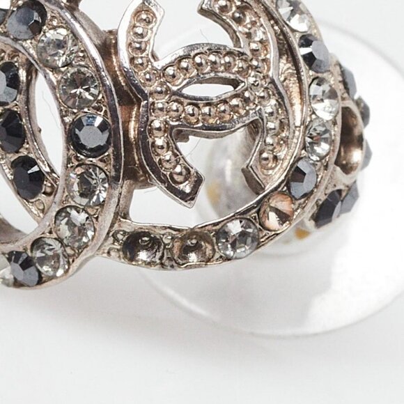 Chanel Silver Metal Strass/Black Crystal Mini CC Earrings - Picture 2 of 7